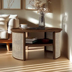 Table basse ronde en bois de noyer avec rangement étagé