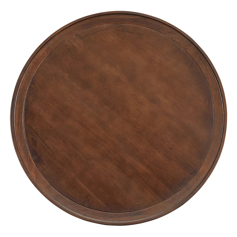 Table basse ronde en bois de noyer avec rangement étagé