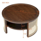 Table basse ronde en bois de noyer avec rangement étagé