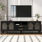 Meuble TV rétro de 68,9 po pour téléviseurs jusqu'à 75 po, console multimédia de centre de divertissement avec portes en verre cannelé pour salon