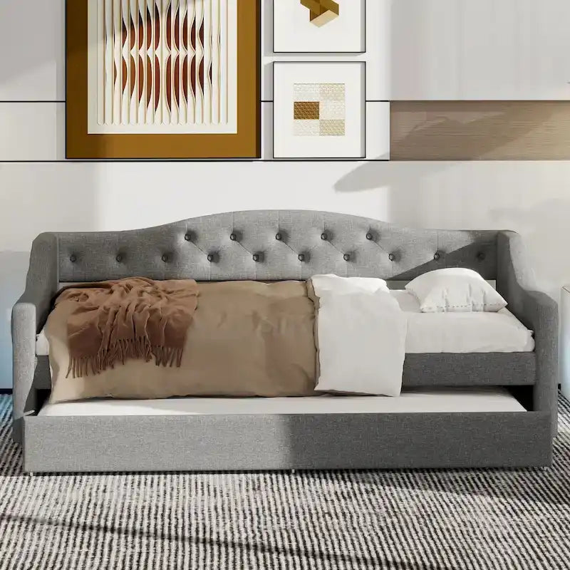 Lit de repos rembourré Twin XL avec bande LED et lit gigogne, gris
