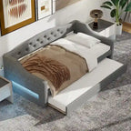 Lit de repos rembourré Twin XL avec bande LED et lit gigogne, gris
