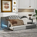 Lit de repos rembourré Twin XL avec bande LED et lit gigogne, gris