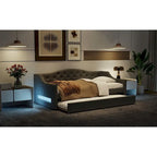 Lit de repos rembourré Twin XL avec bande LED et lit gigogne, gris