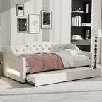 Lit de repos rembourré Twin XL avec bande LED et lit gigogne, gris