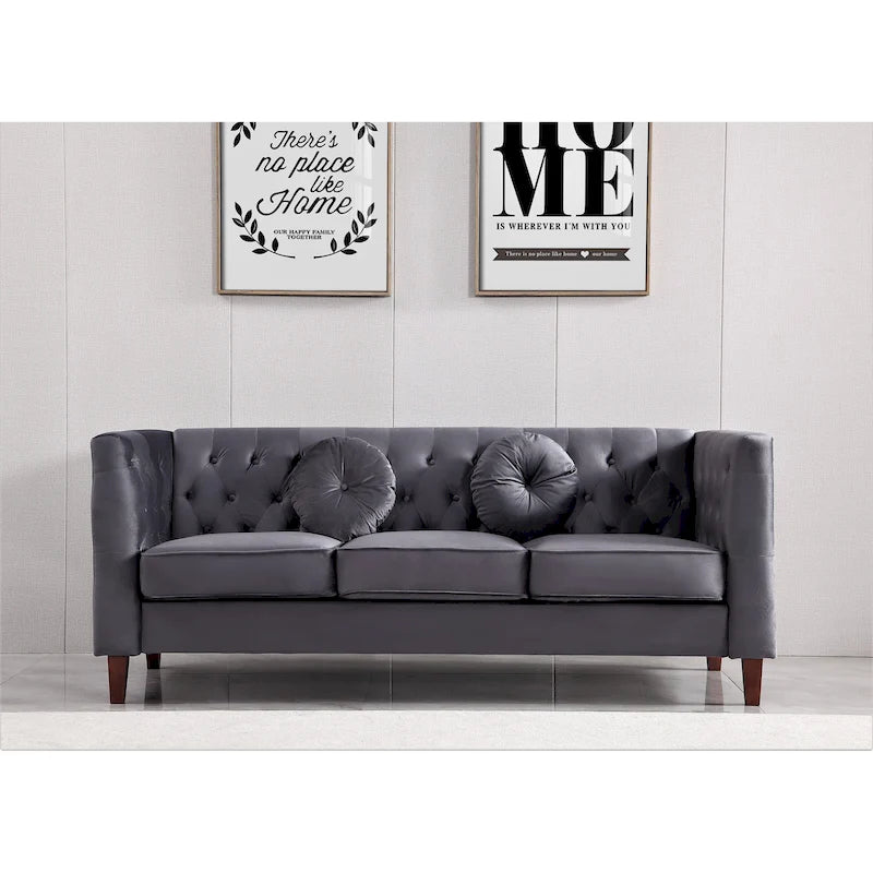 Canapé Chesterfield classique en velours avec pieds en bois