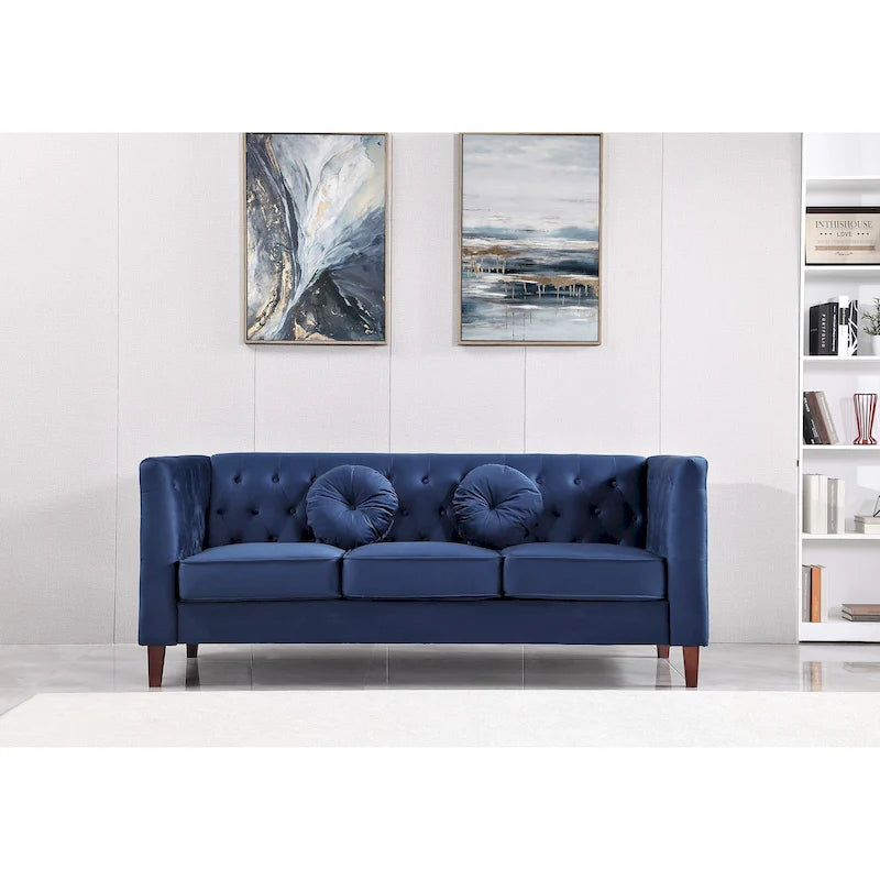 Canapé Chesterfield classique en velours avec pieds en bois