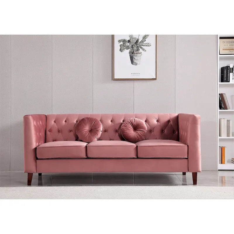 Canapé Chesterfield classique en velours avec pieds en bois