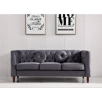 Canapé Chesterfield classique en velours avec pieds en bois