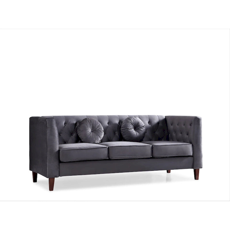 Canapé Chesterfield classique en velours avec pieds en bois