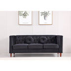 Canapé Chesterfield classique en velours avec pieds en bois