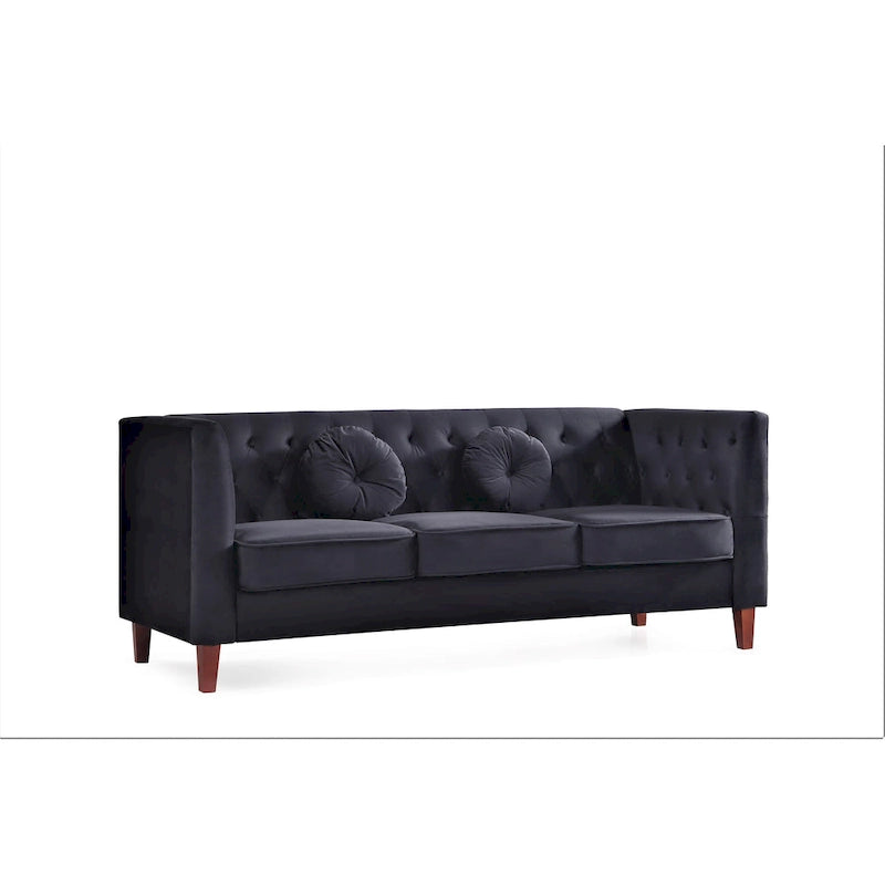Canapé Chesterfield classique en velours avec pieds en bois