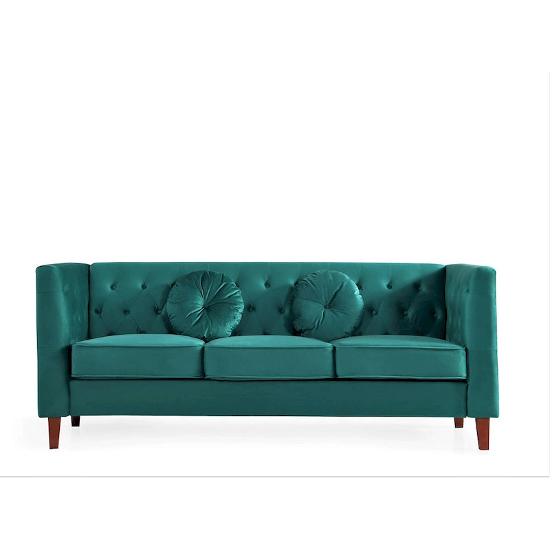 Canapé Chesterfield classique en velours avec pieds en bois