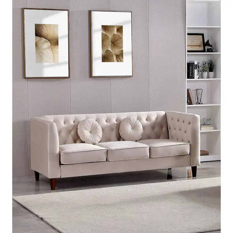 Canapé Chesterfield classique en velours avec pieds en bois