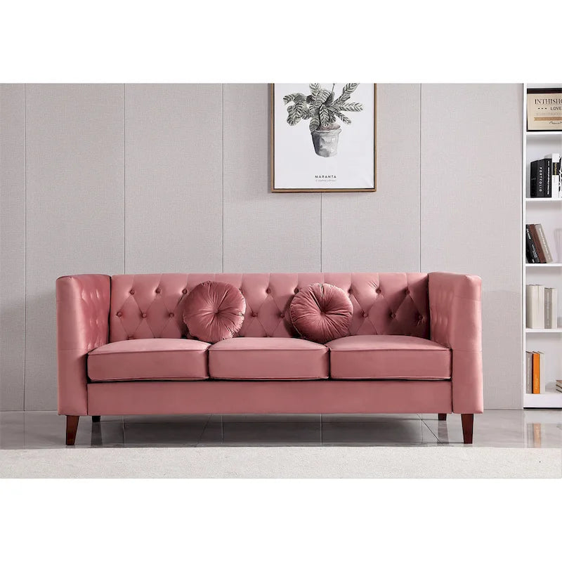 Canapé Chesterfield classique en velours avec pieds en bois