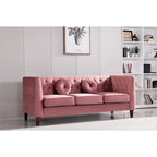 Canapé Chesterfield classique en velours avec pieds en bois