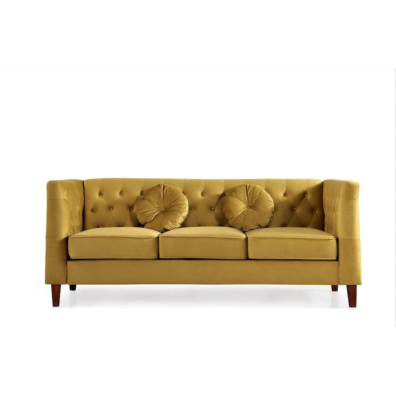 Canapé Chesterfield classique en velours avec pieds en bois
