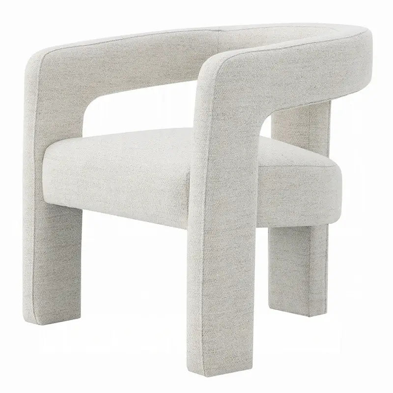 Chaise de salle à manger, bouclette texturée blanc cassé, dossier incurvé