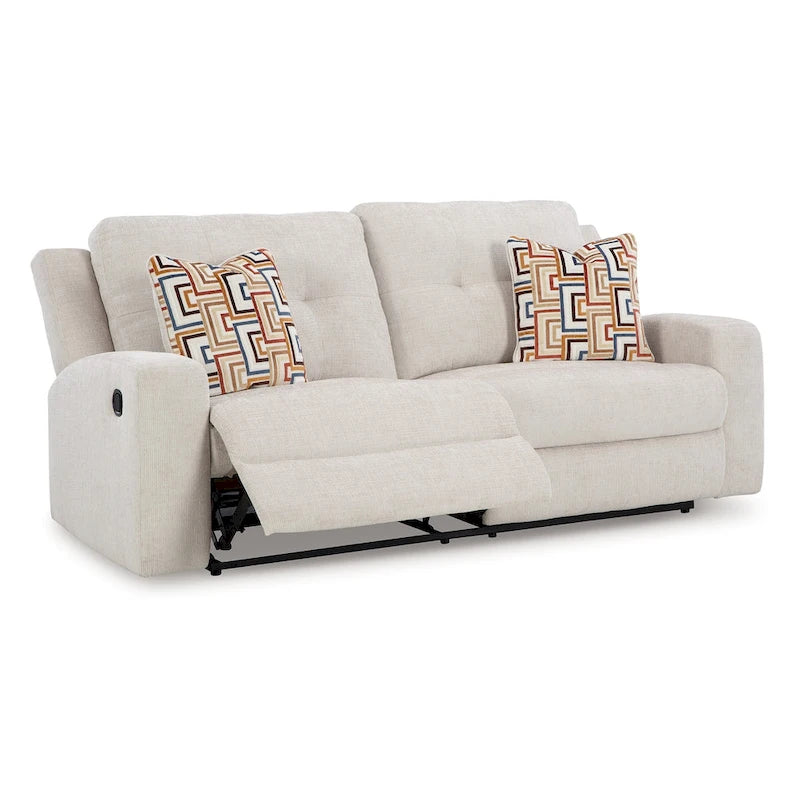 Canapé inclinable manuel, polyester beige clair, 2 oreillers, 87 pouces