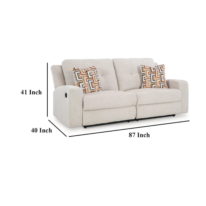 Canapé inclinable manuel, polyester beige clair, 2 oreillers, 87 pouces