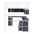 Lit mezzanine pleine grandeur avec bibliothèque et armoire, lit mezzanine en métal avec bureau intégré en forme de L, cadre de lit en métal pour enfants, adolescents et adultes