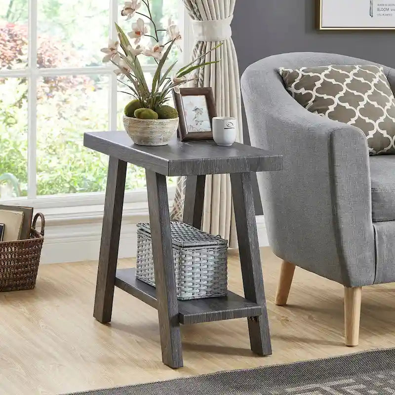 Table d'appoint rectangulaire moderne de 23,5 po avec tablette de rangement et pieds à angle large