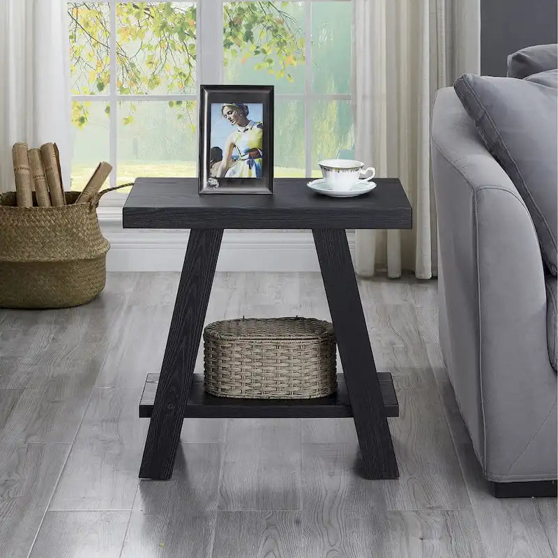 Table d'appoint rectangulaire moderne de 23,5 po avec tablette de rangement et pieds à angle large