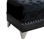 Banc de rangement en similicuir avec garnitures cloutées et siège capitonné, noir