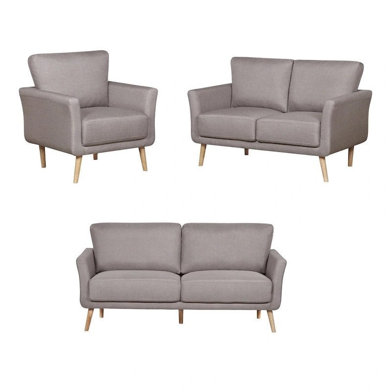 Ensemble de salon comprenant un canapé, une causeuse et un fauteuil en tissu de lin