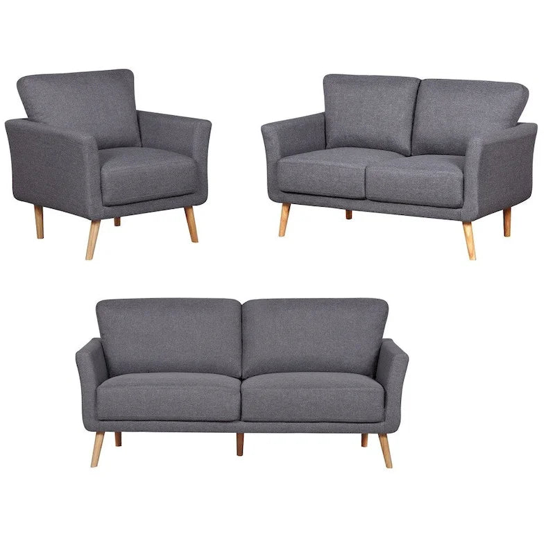 Ensemble de salon comprenant un canapé, une causeuse et un fauteuil en tissu de lin