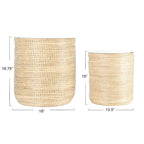 Tables en jonc de mer avec rangements et plateaux en bois