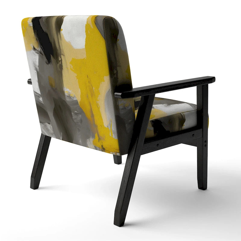 Fauteuil d'appoint abstrait rembourré Jaune Moutarde et Gris Vif II