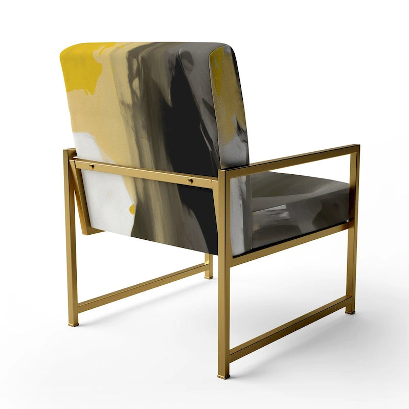 Fauteuil d'appoint abstrait rembourré Jaune Moutarde et Gris Vif II