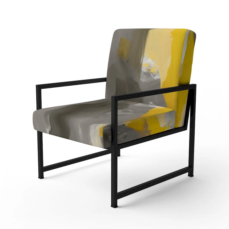 Fauteuil d'appoint abstrait rembourré Jaune Moutarde et Gris Vif II