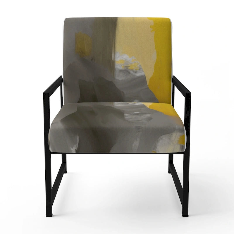 Fauteuil d'appoint abstrait rembourré Jaune Moutarde et Gris Vif II