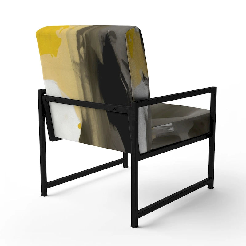 Fauteuil d'appoint abstrait rembourré Jaune Moutarde et Gris Vif II