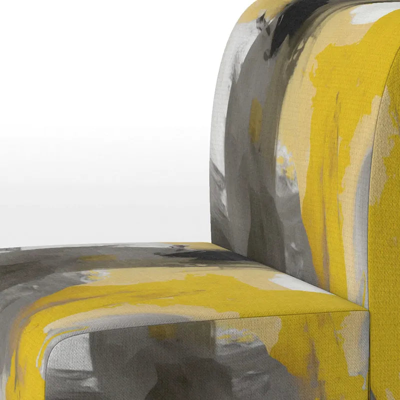 Fauteuil d'appoint abstrait rembourré Jaune Moutarde et Gris Vif II