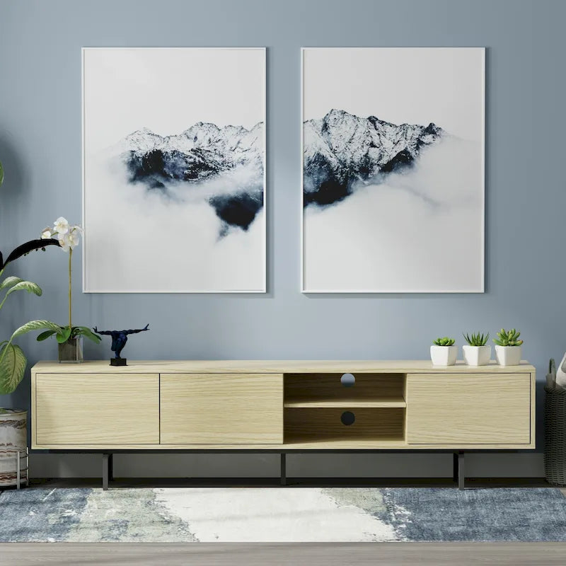 Meuble TV console moderne du milieu du siècle, 78 x 20, style rabaissé