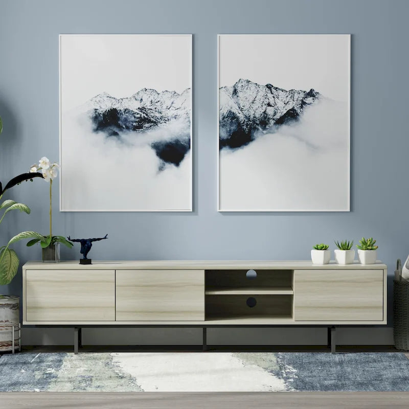 Meuble TV console moderne du milieu du siècle, 78 x 20, style rabaissé