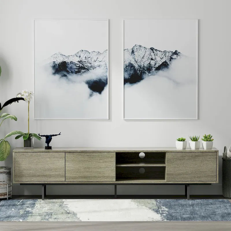 Meuble TV console moderne du milieu du siècle, 78 x 20, style rabaissé