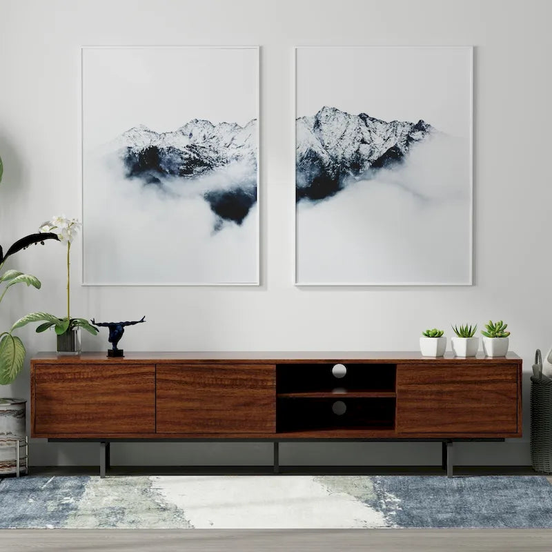 Meuble TV console moderne du milieu du siècle, 78 x 20, style rabaissé