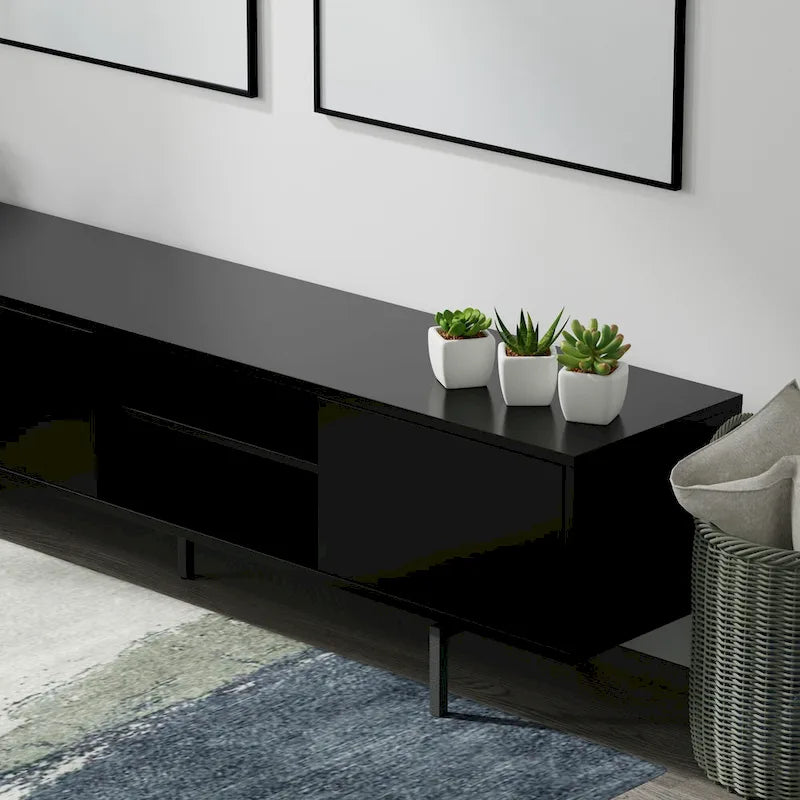 Meuble TV console moderne du milieu du siècle, 78 x 20, style rabaissé