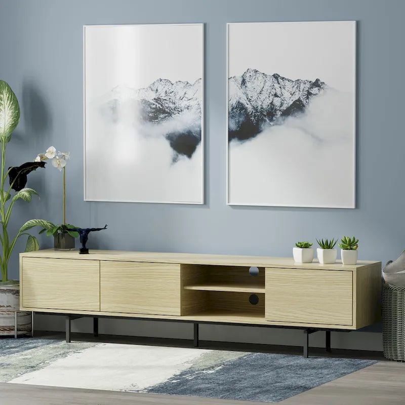 Meuble TV console moderne du milieu du siècle, 78 x 20, style rabaissé