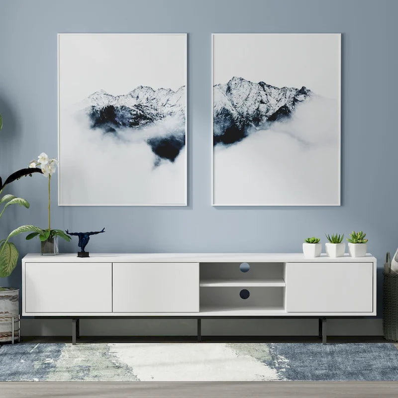 Meuble TV console moderne du milieu du siècle, 78 x 20, style rabaissé