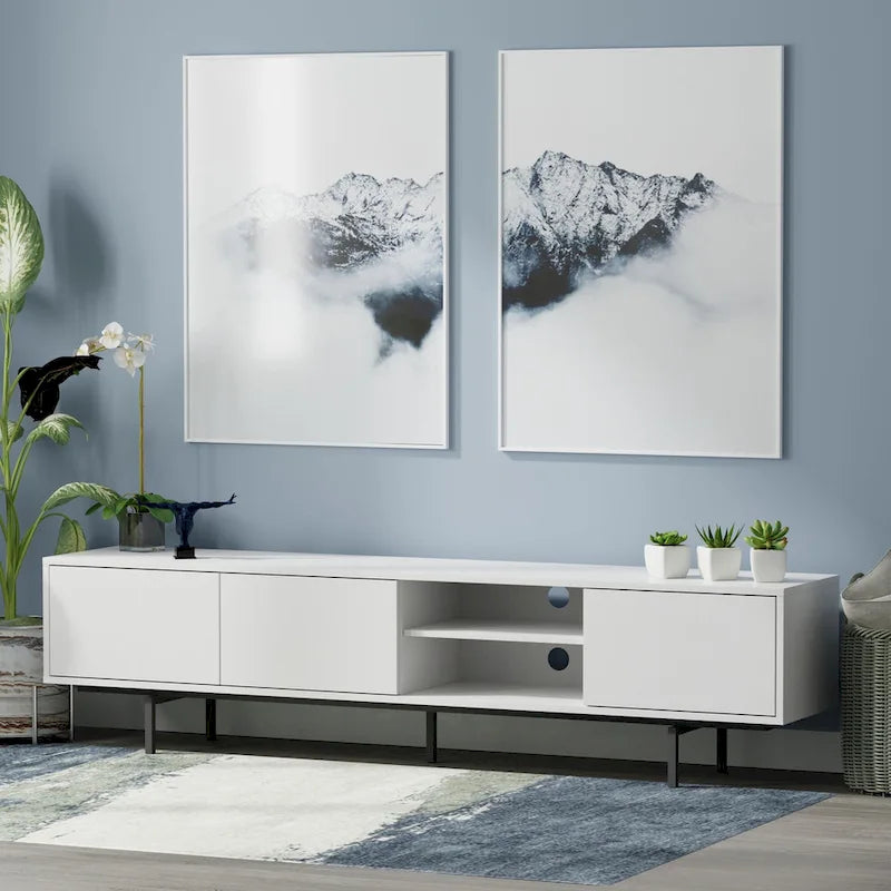Meuble TV console moderne du milieu du siècle, 78 x 20, style rabaissé