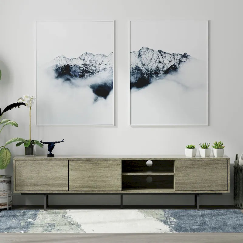 Meuble TV console moderne du milieu du siècle, 78 x 20, style rabaissé