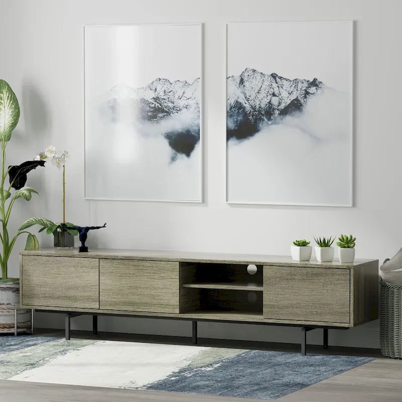 Meuble TV console moderne du milieu du siècle, 78 x 20, style rabaissé