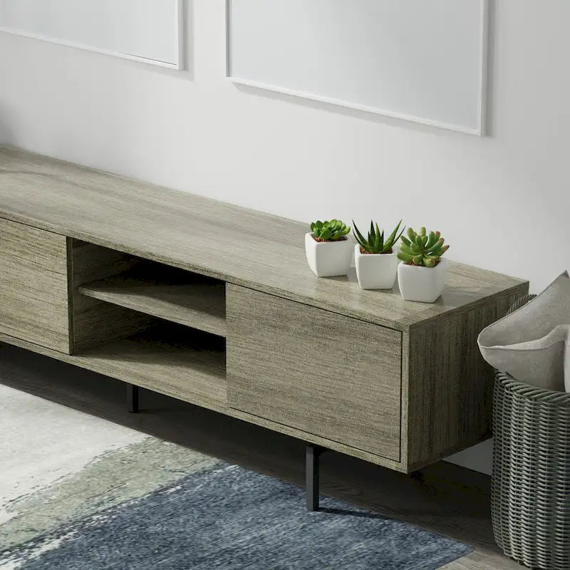 Meuble TV console moderne du milieu du siècle, 78 x 20, style rabaissé