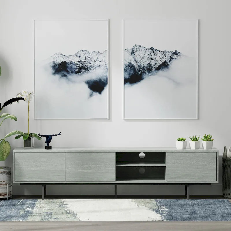 Meuble TV console moderne du milieu du siècle, 78 x 20, style rabaissé