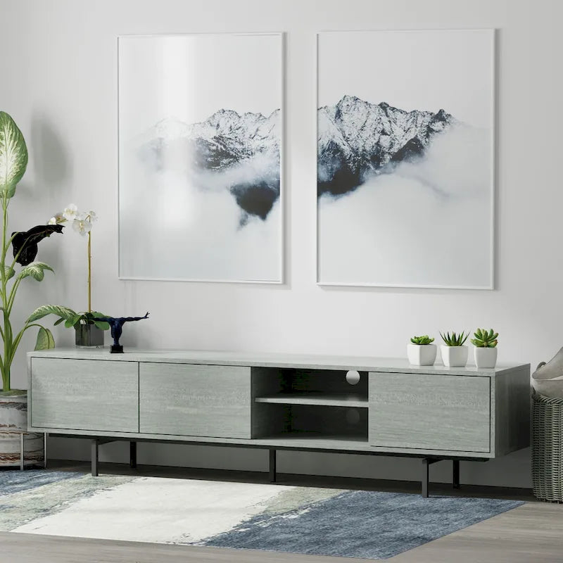 Meuble TV console moderne du milieu du siècle, 78 x 20, style rabaissé